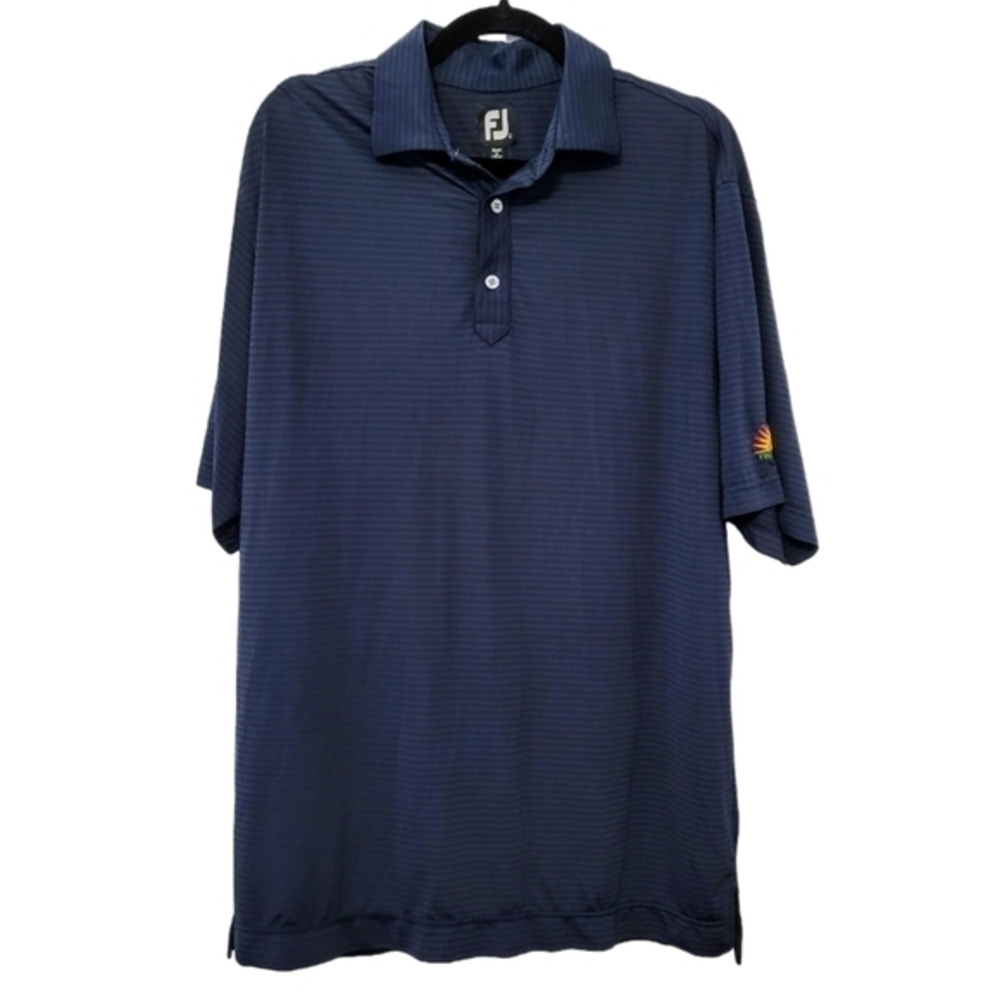 FootJoy Dark Blue Stripe Golf Polo Sz L Performance Athleisure Athletic Casual‎